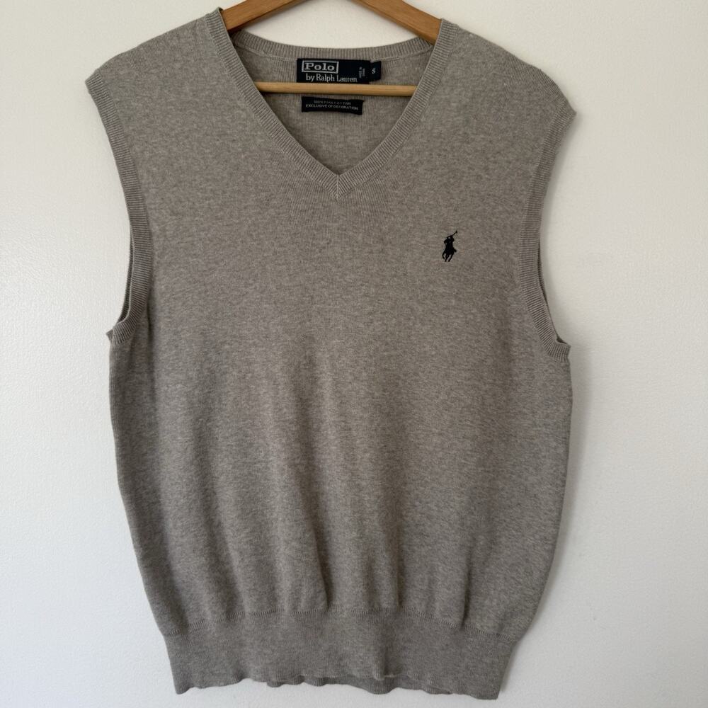 Polo Ralph Lauren Pima Cotton V Neck Sweater Vest Gray Pony Logo Men's S